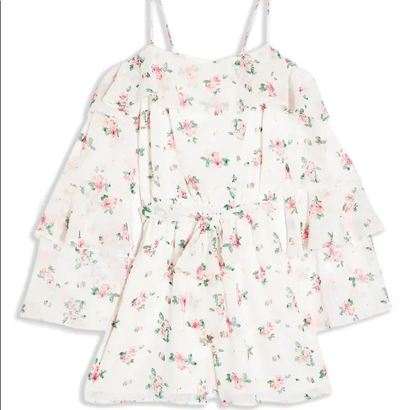 HP🎉Topshop Floral Cold Shoulder Ruffled Romper XS - Picture 5 of 7